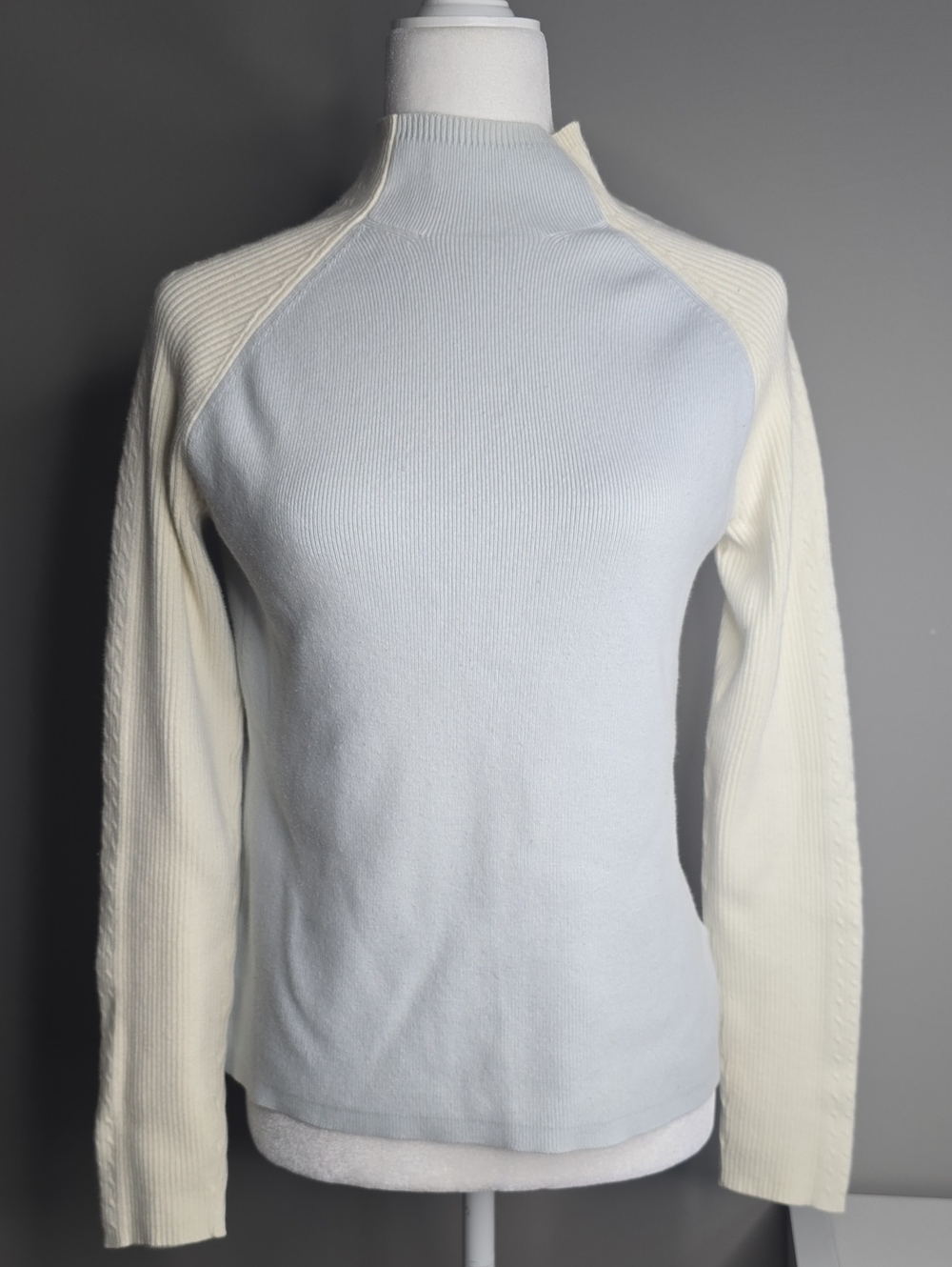 Tommy Hilfiger Light Blue and Cream Raglan Turtleneck Sweater - Women